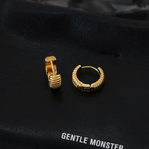 Women's Classic Style 18K Gold Stainless Steel + Rhinestone Threaded White Rhinestone Earrings Pair