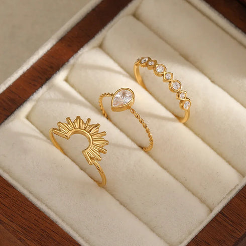 PVD Coated Real Gold Plated 18K Gold Geometric 304 Stainless Steel IG Style Casual Waterproof Non Tarnish Rings