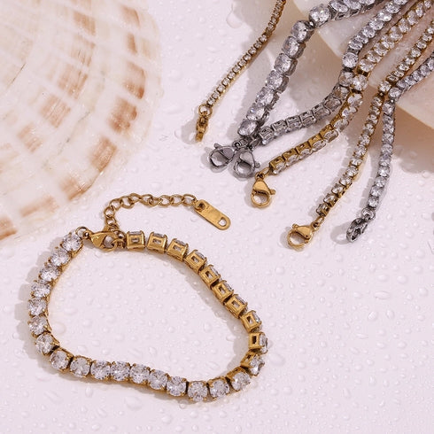 Tennis Stainless Steel 18K Gold Plated zircon bracelet