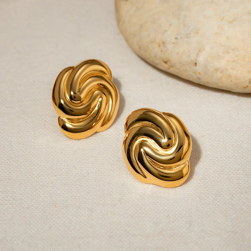 Spiral Plating 304 Stainless Steel 18K Gold Plated Ear Studs
