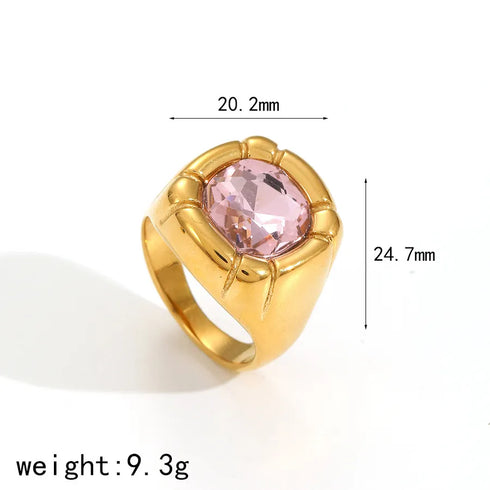 Elegant Stainless Steel Ring With Diamond And Zircon For Women Non-Fading Luxury Style Geometric Pattern Gold Plated Craft
