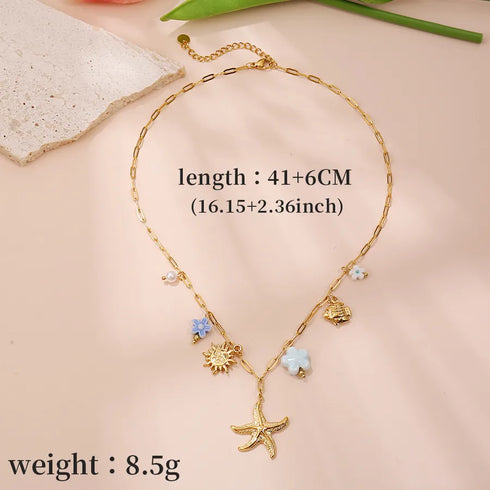 Handmade DIY Stainless Steel 18K Gold Summer Accessories Necklace Luxury Vacation Style Beach Jewelry High-End Feeling Star Pattern