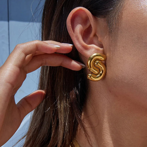 PVD Coated Real Gold Plated S Shape Steel Elegant Lady Classic Style Waterproof Non Tarnish Earrings