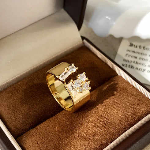 Elegant Versatile Fashionable Commute Zircon Embedded Open Ring Women's Personality Light Luxury High-End Simple Hand Jewelry