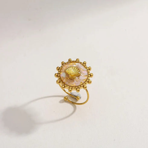 Elegant Classic Open Ring Stainless Steel 18K Gold Plated Round Shell Pattern Casual Romantic Female Style Pink Gold Color