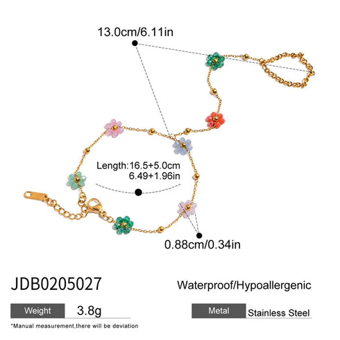 Ladies Crystal Flower Finger Chain Bracelet 18K Gold Stainless Steel Colorful Crystal 16.5+5cm With Extra Chain 13cm Romantic Sweet