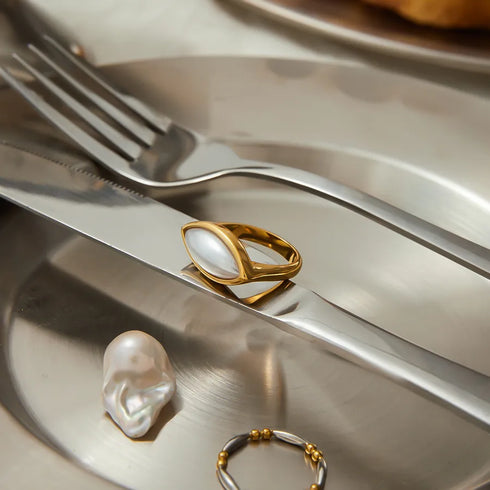 PVD Coated Real Gold Plated Geometric 304 Stainless Steel Casual Elegant Waterproof Non Tarnish Rings