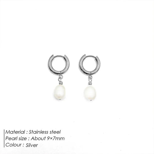 Geometric 316 Stainless Steel Freshwater Pearl Elegant Waterproof Non Tarnish Surgical Steel Drop Earrings