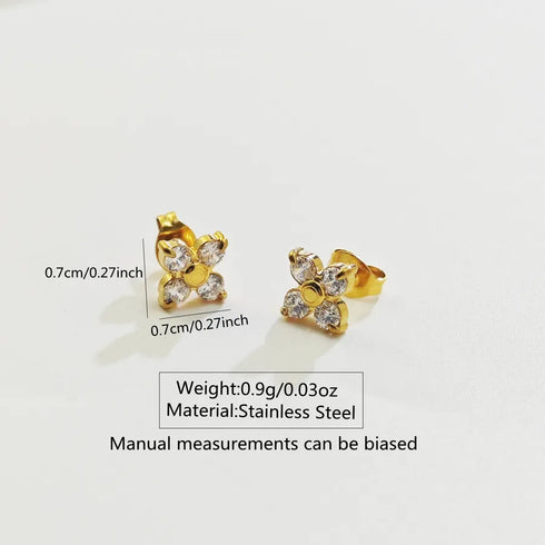 Exquisite and Compact Micro-inlaid Design Flower-shaped Earrings Suitable for Women's Daily Wear or Shopping, Made of 304 Stainless Steel