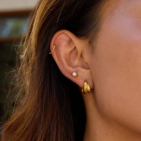 Classic Style Women's 18K Gold Stainless Steel Polished Three-layer Earrings Jewelry Pair With Left And Right Sides