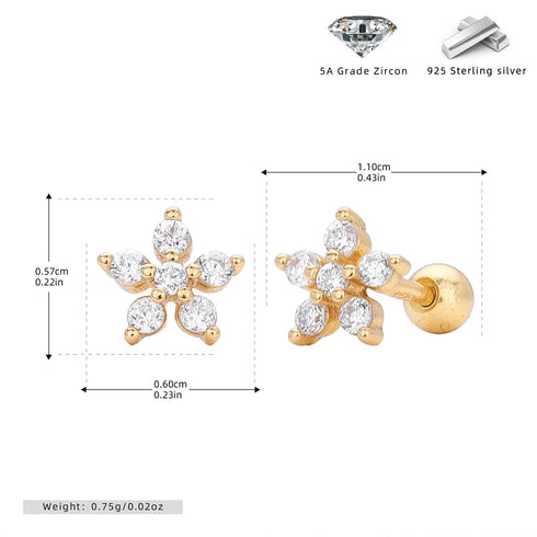 Elegant S925 Sterling Silver Screw Back Stud Earrings With Embedded Zircon Flowers Unique Design Luxury Feelings Women's Jewelry