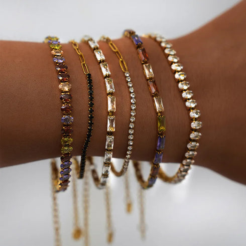 PVD Coated Real Gold Plated 18K Gold Geometric 304 Stainless Steel Imitation Diamond Rhinestone Casual Elegant Retro Waterproof Non Tarnish 304 Stainless Steel Lobster Trigger Clasp Closure Bracelets