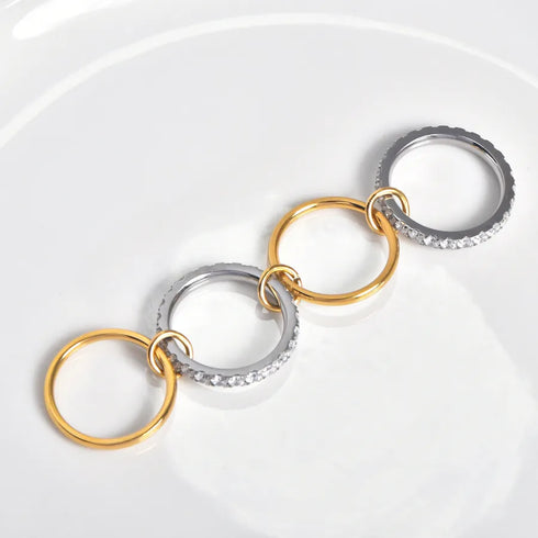Multi-Layered Diamond Embedded Ring With Golden Circle Buckle Fashionable Style Elegant And Exaggerated Luxury For Women