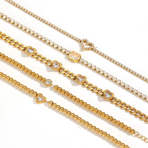 Geometric Heart 304 Stainless Steel Zircon Bracelet Light Luxury High-end Jewelry Non-fading Accessories for Women INS Style