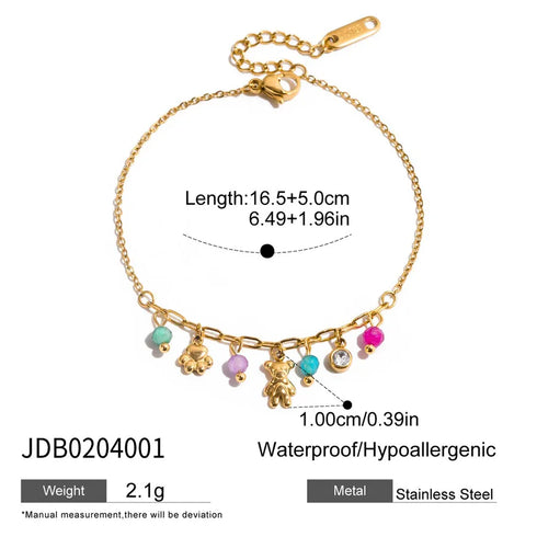 Ladies Sweet Romantic Rabbit Carrot Pendant Bracelet Stainless Steel Stones Crystals Colorful White Carat Adjustable