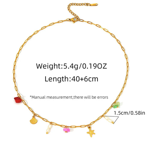 Ion Plating (IP) Real Gold Plated 18K Gold Starfish Shell 304 Stainless Steel Beach Tropical Waterproof Non Tarnish Multi Charms Bracelet Multi Charms Necklace