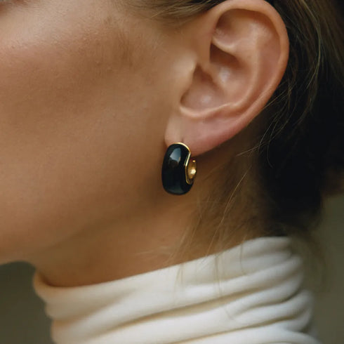 Ladies Vintage Style 18K Gold Stainless Steel Resin C Circle Earrings Brown Black Deep Green Irregular Resin C Circle Ear Jewelry