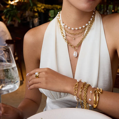 PVD Coated Real Gold Plated Geometric 316 Stainless Steel Modern Style Waterproof Non Tarnish Rings Bracelets Necklace