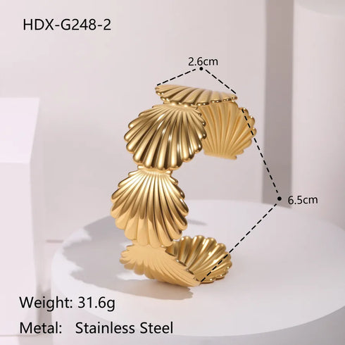 Exaggerated Style Fashion Stainless Steel Bracelet Plated 18K Gold Geometric Texture Luxury Hand Jewelry