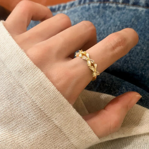 Elegant Sweet Butterfly Knot Open Ring Simple Luxury Design Women's Fashion Jewelry Oil Drop Geometric Pattern Copper Ring