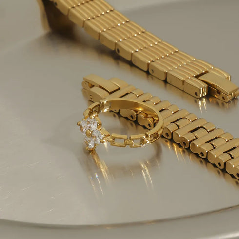 Shiny Stainless Steel Zircon Ring Non-Fading Women's Unique Design Gold Plated Office Party Date Holiday Elegant Vintage Luxury Romantic Classic Style