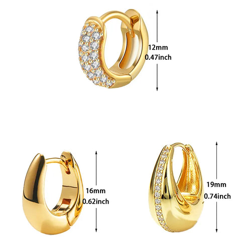 Luxury Zircon Earring Set Tiktok Ins Style Round Shape Gold Plated Copper Jewelry For Party And Daily Use