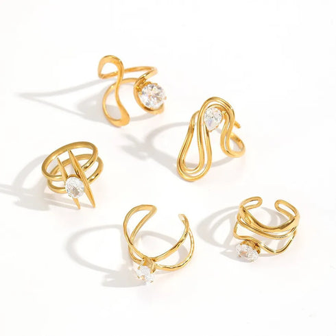 Elegant Stainless Steel Ring With Diamond And Zircon For Women Non-Fading Luxury Style Geometric Pattern Gold Plated Craft