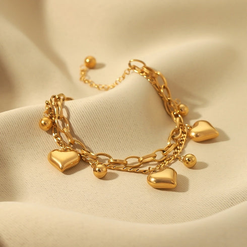 Round Heart Shape Stainless Steel 18K Gold Plated Bracelets In Bulk