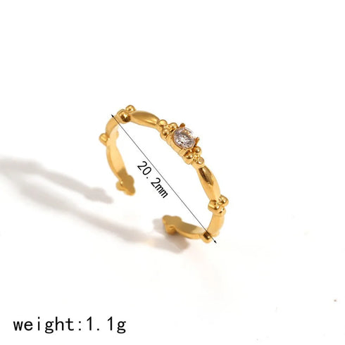 Elegant Stainless Steel Ring With Diamond And Zircon For Women Non-Fading Luxury Style Geometric Pattern Gold Plated Craft