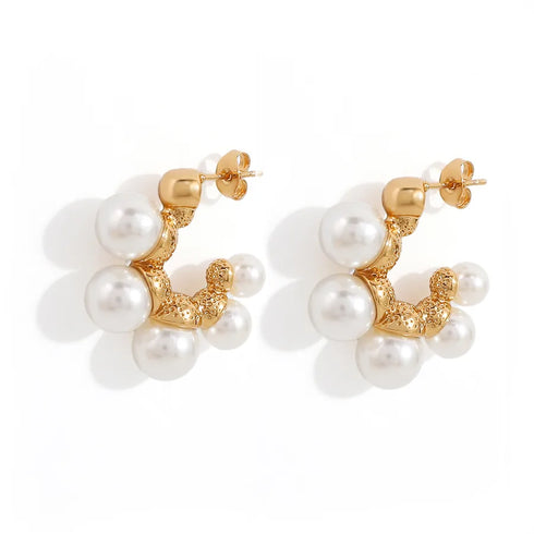 Vintage C-shaped Pearl Earrings Elegant Temperament Water Drop Shape Light Luxury 18K Gold Plated Earrings