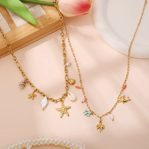 Handmade DIY Stainless Steel 18K Gold Summer Accessories Necklace Luxury Vacation Style Beach Jewelry High-End Feeling Star Pattern