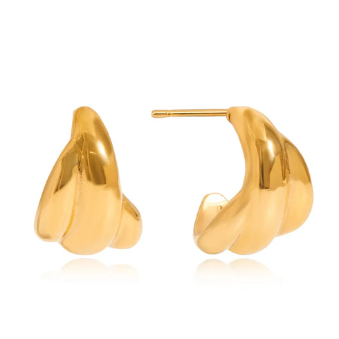 Classic Style Women's 18K Gold Stainless Steel Polished Three-layer Earrings Jewelry Pair With Left And Right Sides