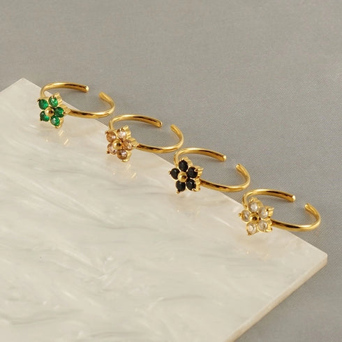 Inlay Square Heart Shape Flower Zircon Open Ring