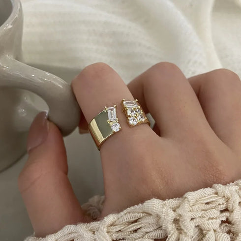 Elegant Versatile Fashionable Commute Zircon Embedded Open Ring Women's Personality Light Luxury High-End Simple Hand Jewelry