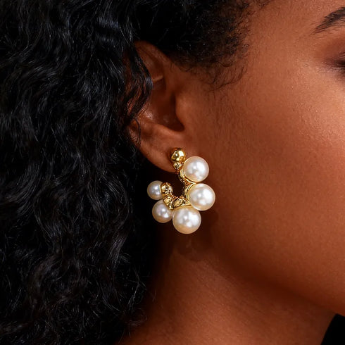 Vintage C-shaped Pearl Earrings Elegant Temperament Water Drop Shape Light Luxury 18K Gold Plated Earrings