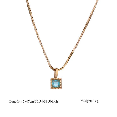 Square 304 Stainless Steel Zircon Pendant Necklace