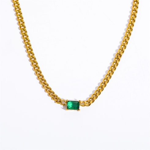 Three-dimensional Square Zircon Pendant Necklace