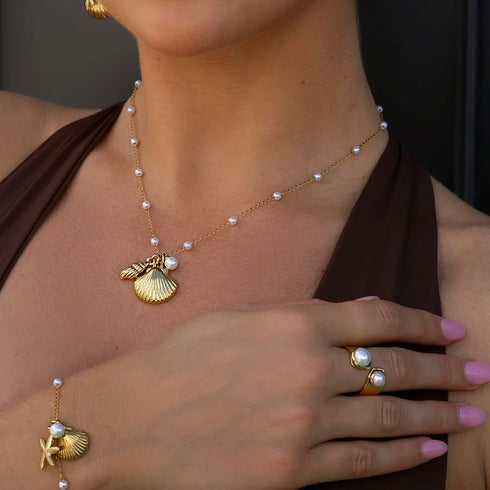 PVD Coated Real Gold Plated 18K Gold Starfish Hippocampus Shell 304 Stainless Steel Vacation Simple Style IG Style Waterproof Non Tarnish Rings Earrings Necklace