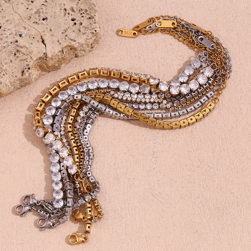 Tennis Stainless Steel 18K Gold Plated zircon bracelet
