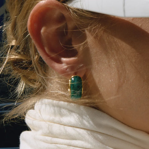 Ladies Vintage Style 18K Gold Stainless Steel Resin C Circle Earrings Brown Black Deep Green Irregular Resin C Circle Ear Jewelry