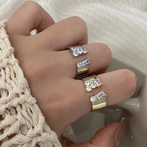 Elegant Versatile Fashionable Commute Zircon Embedded Open Ring Women's Personality Light Luxury High-End Simple Hand Jewelry