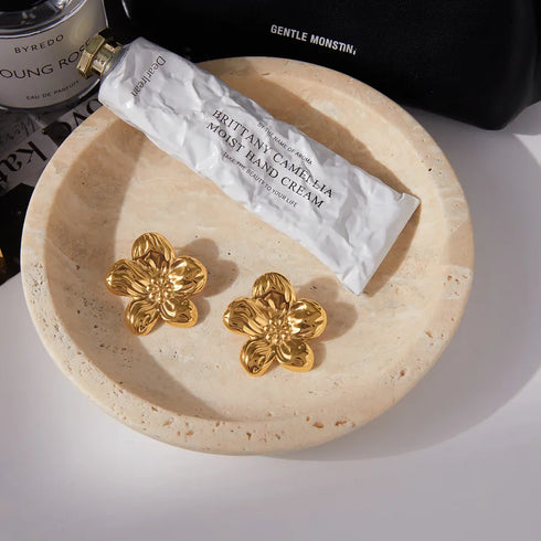 Women's Style - Vintage Style / 18K Gold 304 Stainless Steel Vacuum Electroplated Flower Earrings Pair
