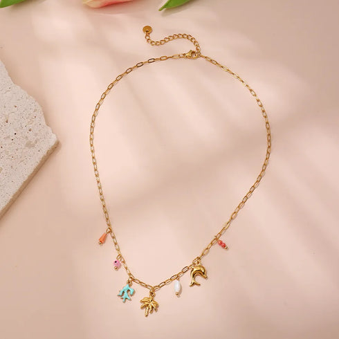 Handmade DIY Stainless Steel 18K Gold Summer Accessories Necklace Luxury Vacation Style Beach Jewelry High-End Feeling Star Pattern