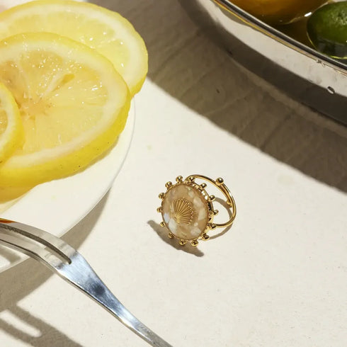 Elegant Classic Open Ring Stainless Steel 18K Gold Plated Round Shell Pattern Casual Romantic Female Style Pink Gold Color