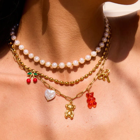 PVD Coated Real Gold Plated Cherry Bear Heart Shape 316 Stainless Steel Acrylic IG Style Casual Cute Waterproof Non Tarnish Earrings Necklace