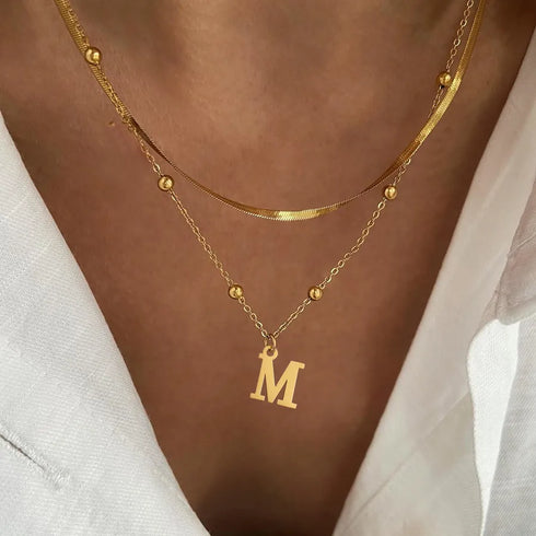 Casual Style Letter Stainless Steel Pendant Necklace with ball chain snake chain