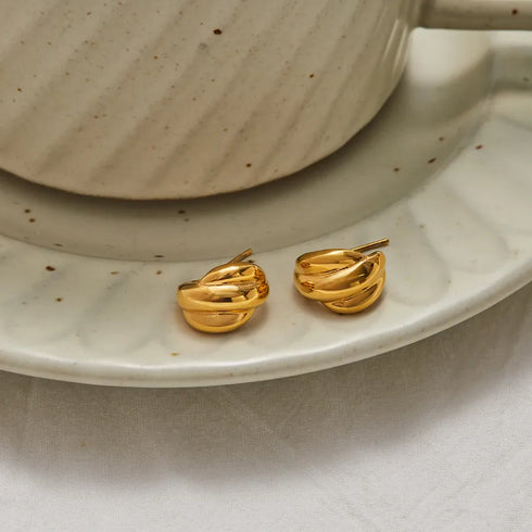 Classic Style Women's 18K Gold Stainless Steel Polished Three-layer Earrings Jewelry Pair With Left And Right Sides