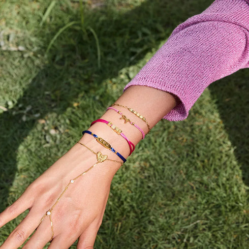 Ladies Butterfly Interlocking Finger Bracelet 18K Gold Stainless Steel High Gloss Pearl Crystals Adjustable Chain