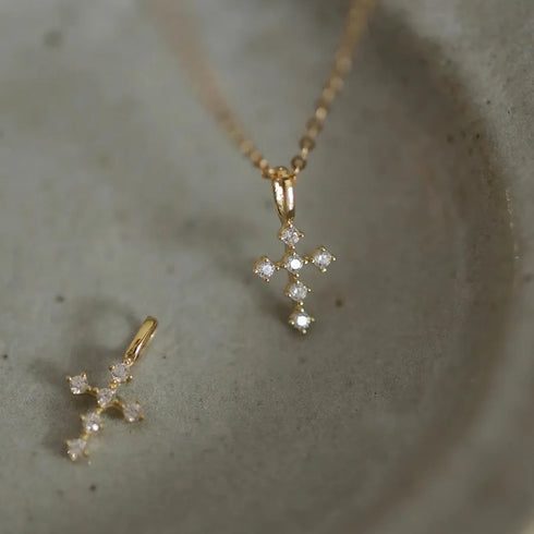 Miniature S925 Silver 14K Gold Plated Cross Pendant Ultra-Luxurious Micro-Set Daily Commute Suitable Geometric Pattern Necklace