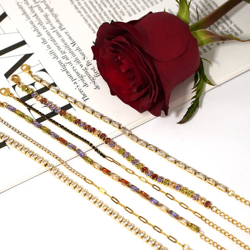 PVD Coated Real Gold Plated 18K Gold Geometric 304 Stainless Steel Imitation Diamond Rhinestone Casual Elegant Retro Waterproof Non Tarnish 304 Stainless Steel Lobster Trigger Clasp Closure Bracelets